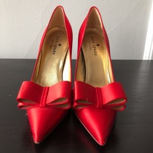Kate Spade Red Satin Bow Pumps